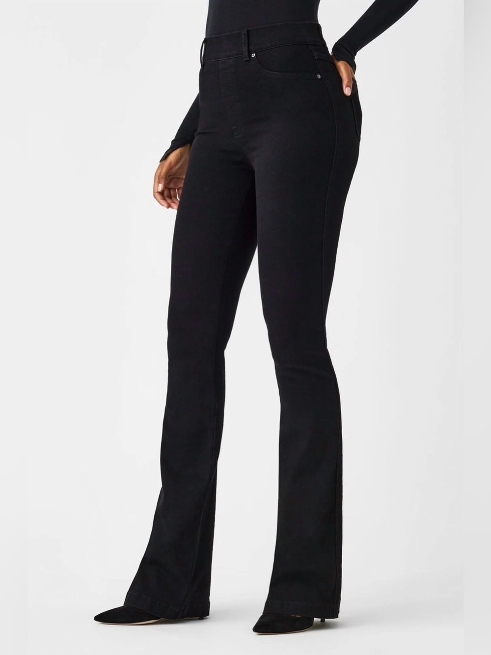 Spanx Flare in Clean Black Pull-on Stretch Jeans Size XL